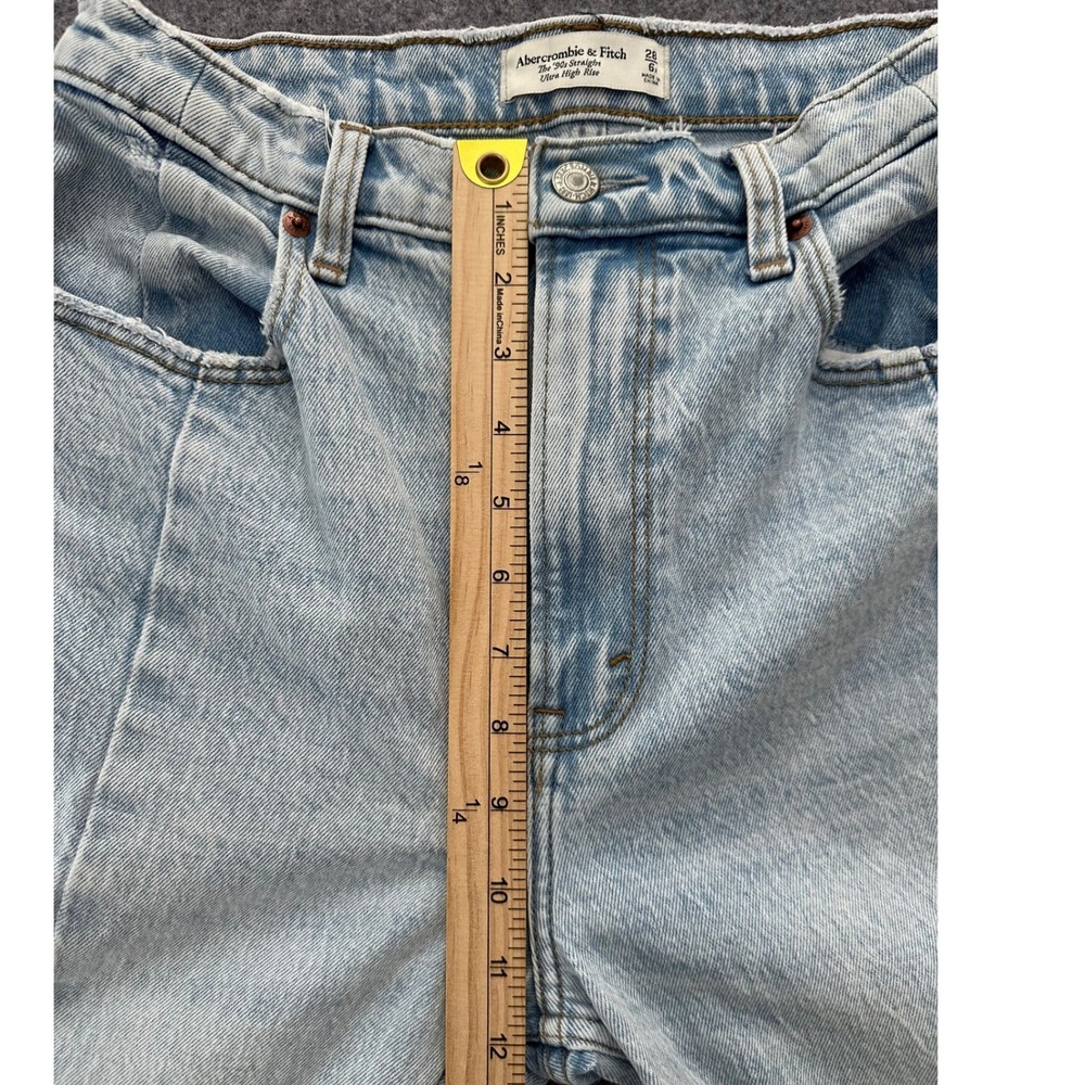 Abercrombie & Fitch Jeans 28/6R Blue Ultra High Rise 90s Straight Split Hem Y2K - Picture 5 of 13